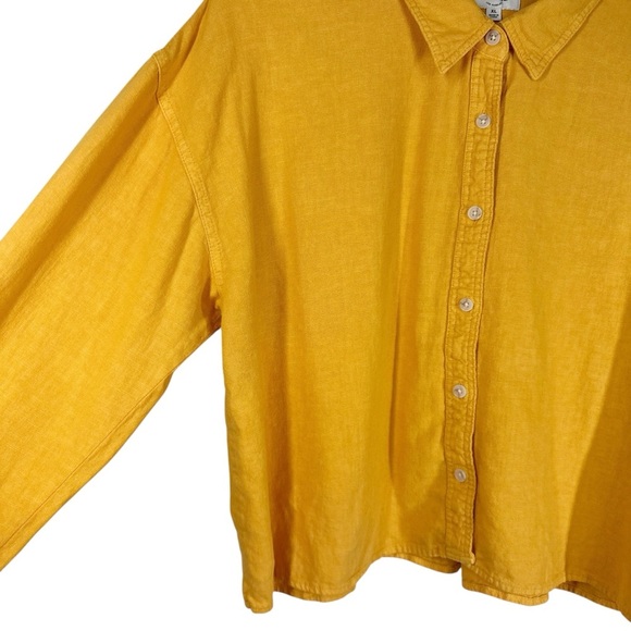 WEEKEND LA XL Orange Linen Blend Cropped Button Down Blouse Lightweight - Picture 2 of 7